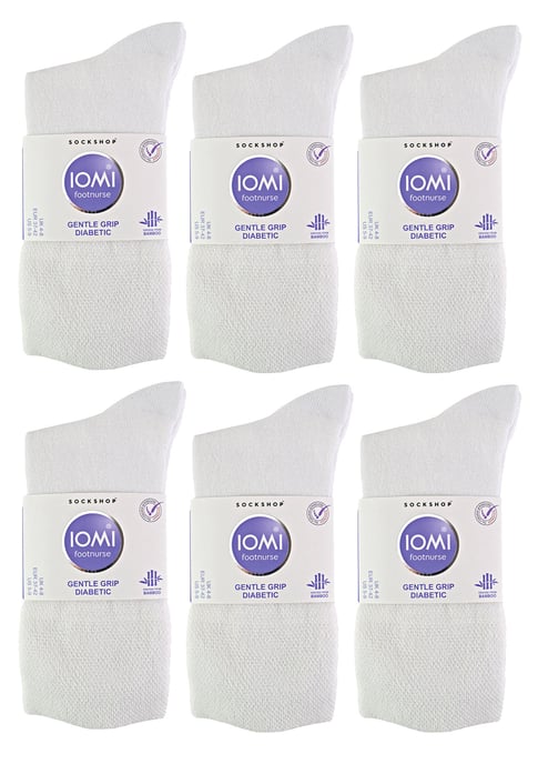 IOMI - 12 Paar Multipack Damen Diabetiker Bambus Socken | Damen Extra breite nahtlose Socken mit nicht elastischen sanften Grip Top - weiß - Image 2