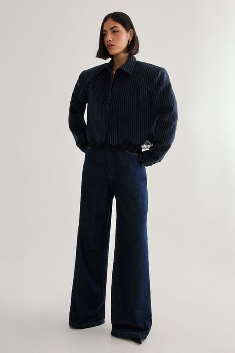Lace Hem Tailored Pinstripe Jacket - Image 1