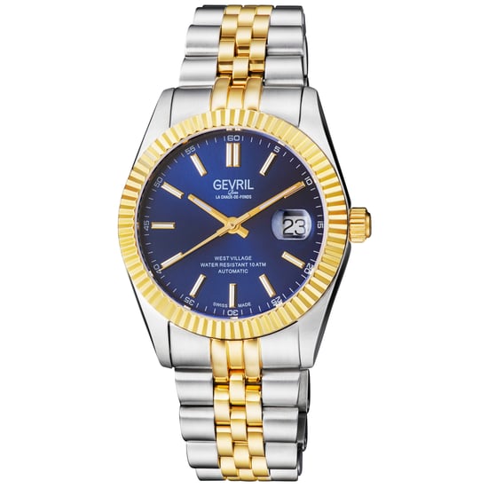 Gevril Men's Automatic West Village Swiss Automatic Sellita SW200 Blue Sunray Dial IPYG Stainless Steel Bracelet