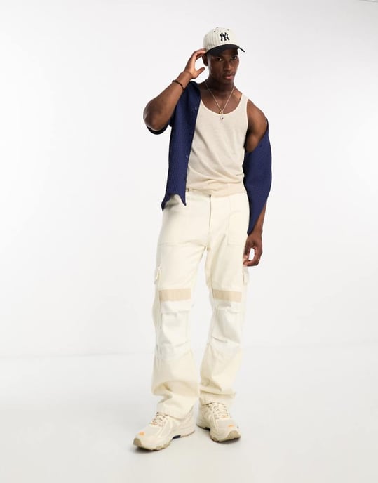 ASOS DESIGN relaxed linen look vest in beige-Neutral