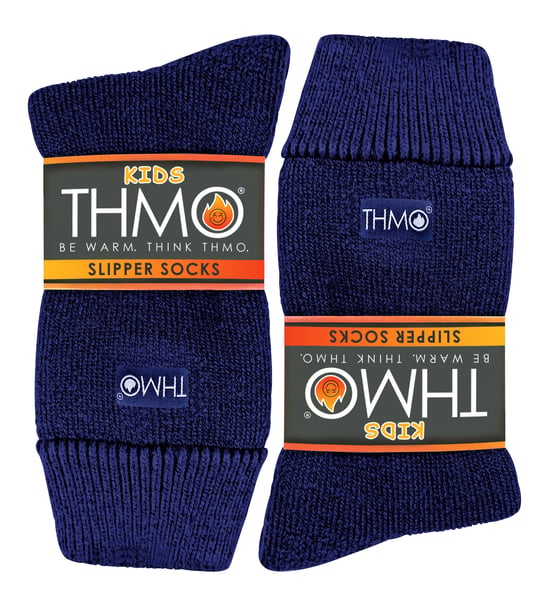 Kids Indoor Slipper Socken mit Greifern | THMO | Thick & Warm Comfort Loose Top Non Slip Thermal Socks - Navy - Image 2