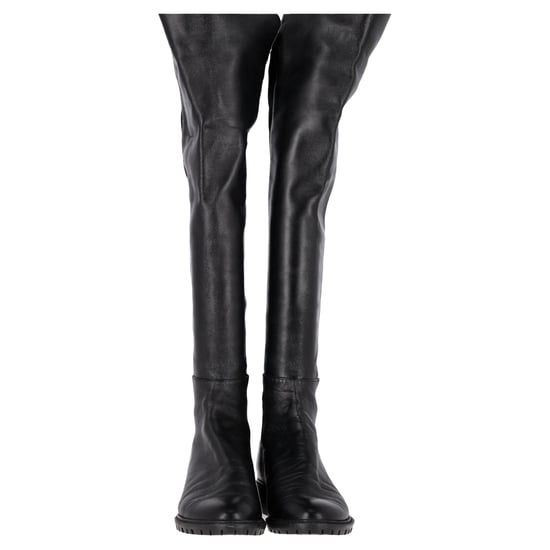 Stuart Weitzman 5050 Lift Overknee-Stiefel aus schwarzem Leder und Wildleder - Image 2