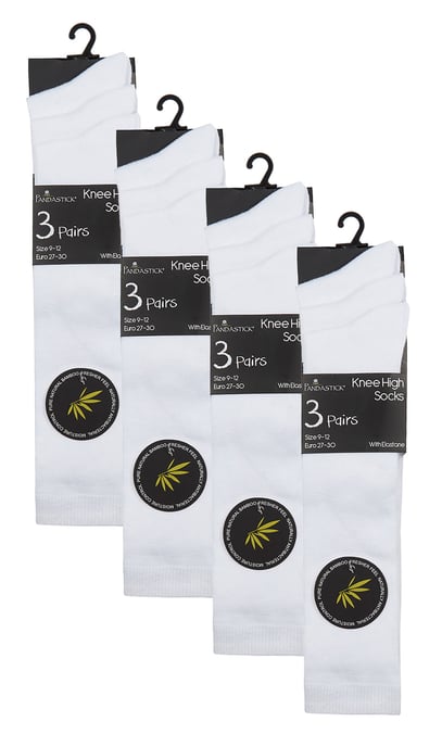 12 Paar Multipack Mädchen Kniestrümpfe aus Bambus | Lange Schule Kinder Socken - Weiß - Image 2