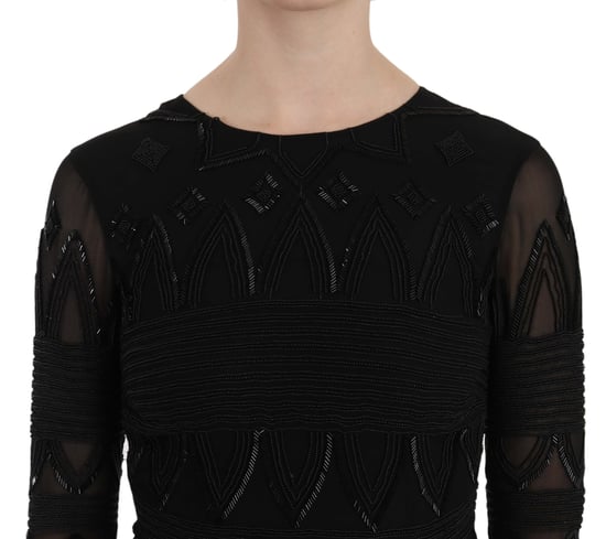 John Richmond - Mini-robe droite à paillettes en soie noire pour femme - Image 4
