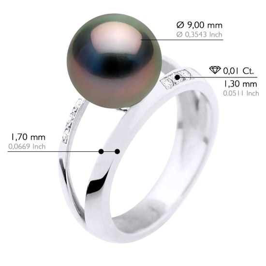Armreif-Ring-Schmuck 0,06 cts – Weißgold – echte Tahiti-Zuchtperle rund 9–10 mm - Image 2