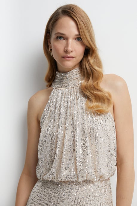 Halterneck Sequin Bridesmaids Maxi Dress - Image 2
