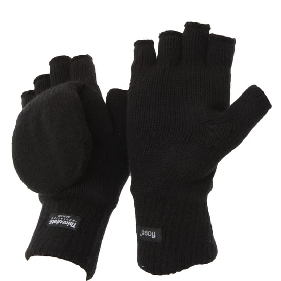 FLOSO Unisex Thermo Halbfinger Winter Handschuhe (3M 40g) (Schwarz) - Image 1