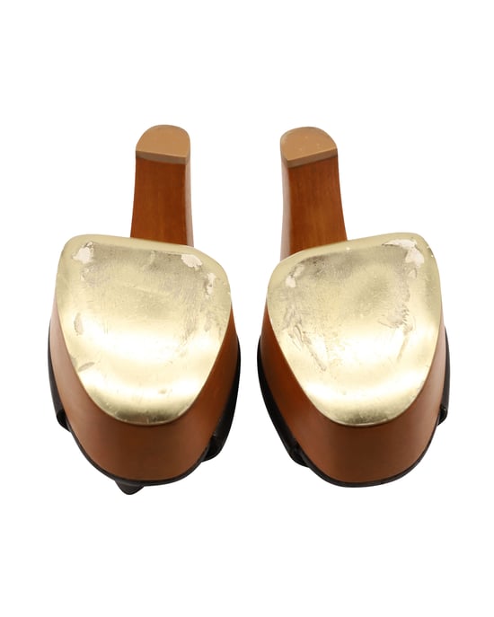 Stella McCartney Scott Wooden Block Heel Platform Sandals in Faux Leather Black