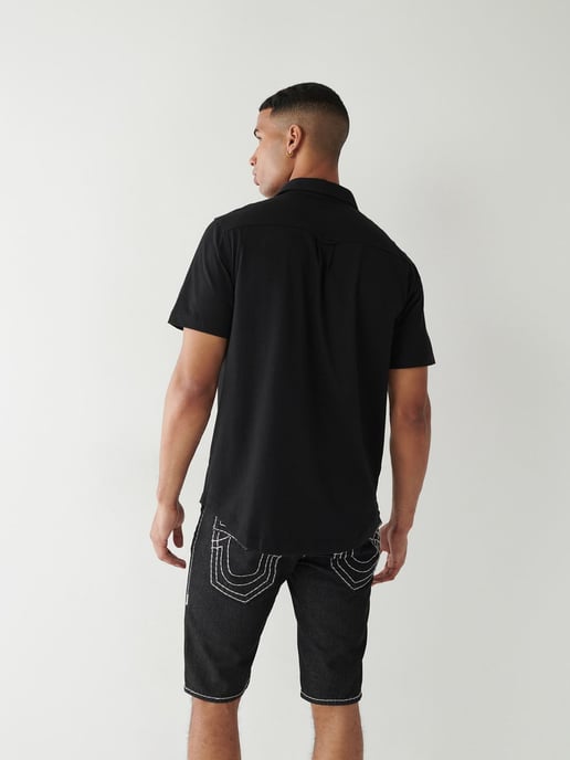 Short Sleeve Triple Needle Knit Shirt in Black