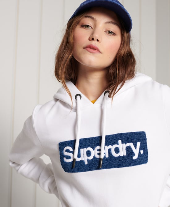 Sweatshirt Superdry Femme Core Logo Arbeitskleidung Kapuze Weiß - Image 4