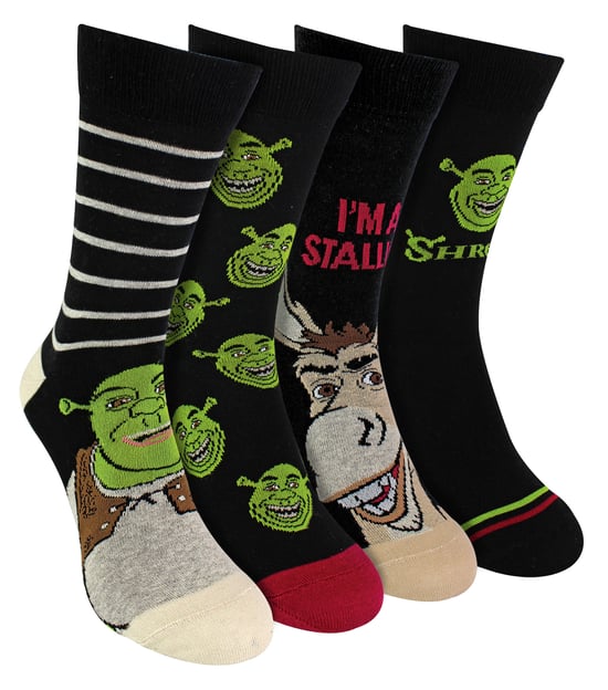4er-Pack Herren Socken Shrek | Atmungsaktive lustige Neuheit Socken Esel, Dreamworks Socken | Shrek Geschenke - Shrek / Esel - Image 1