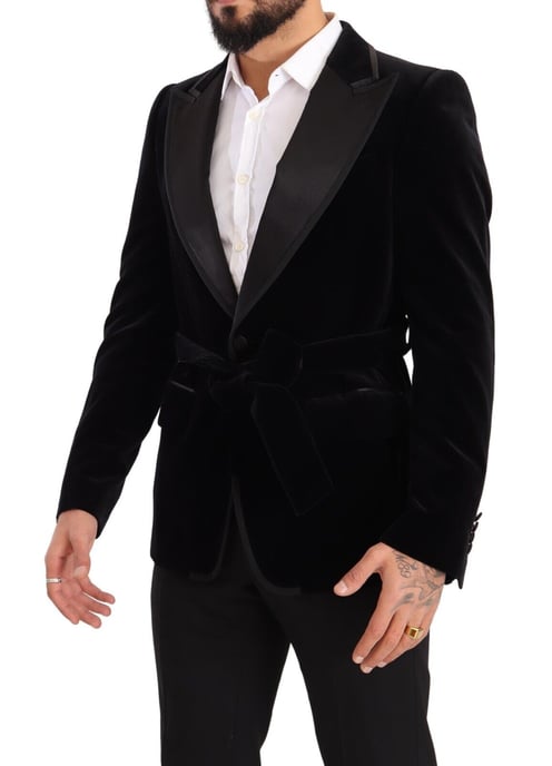Dolce & Gabbana Herren Schwarz Samt Einreihiger Ein-Button Blazer - Image 2