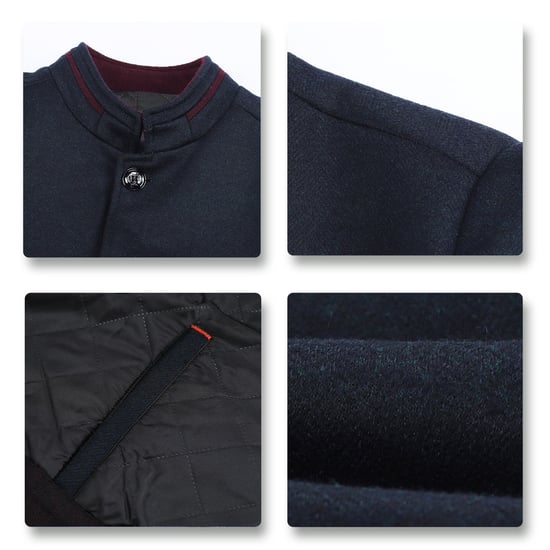 Herren Kurzmantel Slim Fit mit Stehkragen Business Casual Wollmantel Blau - Image 5