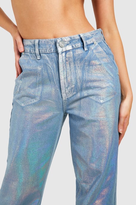 Iridescent Metallic Coated Straight Leg Jeans - Image 4