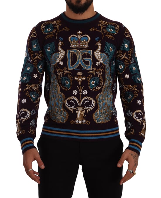 Dolce & Gabbana Herren Bordeaux Cashmere DG Krone bestickter Pullover - Image 1
