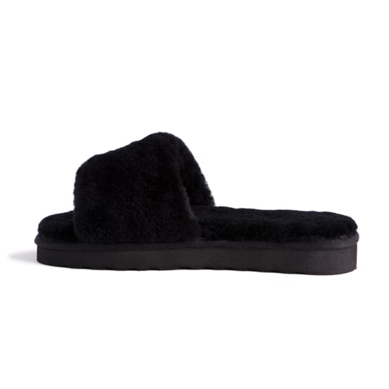 Aus Wooli Australia Womens Sheepskin Fluff Slide Slippers Black