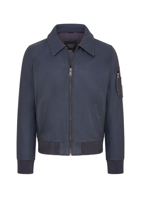 Mens Navy Blue A2 Cowhide Leather Bomber Jacket-Eura