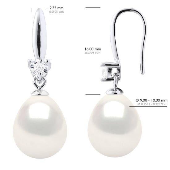 Ohrringe Silber 925 & Zirkonia – 2 echte Süßwasser-Zuchtperlen Birne 9-10 mm - Image 2