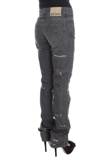 John Galliano Damen Graue Waschung Baumwoll Zerrissene Straight-Fit Jeans - Image 4