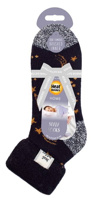 Damen Kuschelsocken mit Umschlagbündchen | Wärmehalter | Warme flauschige Lounge-Socken für den Winter - Navy/Gold Stars - Image 2