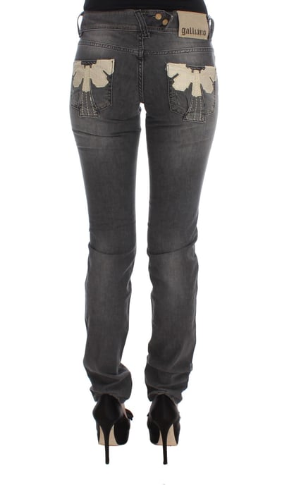 John Galliano - Jean Slim Fit stretch en coton mélangé gris délavé pour femme - Image 3
