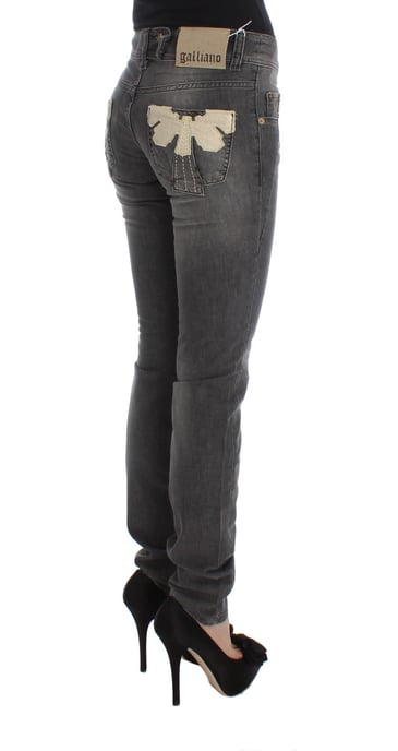 John Galliano - Jean Slim Fit stretch en coton mélangé gris délavé pour femme - Image 4