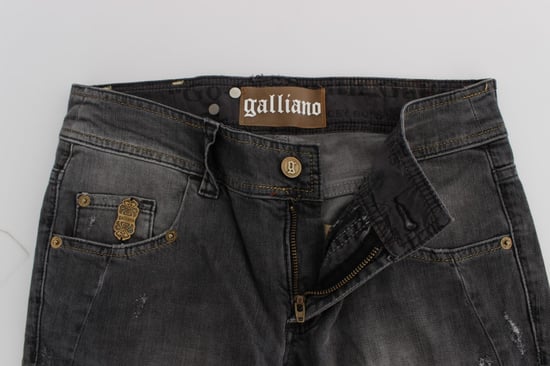 John Galliano - Jean Slim Fit stretch en coton mélangé gris délavé pour femme - Image 5