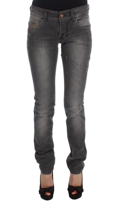 John Galliano - Jean Slim Fit stretch en coton mélangé gris délavé pour femme - Image 1