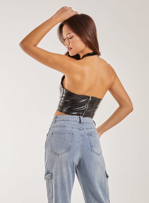 Faux Snake PU Lace Up Corset Top