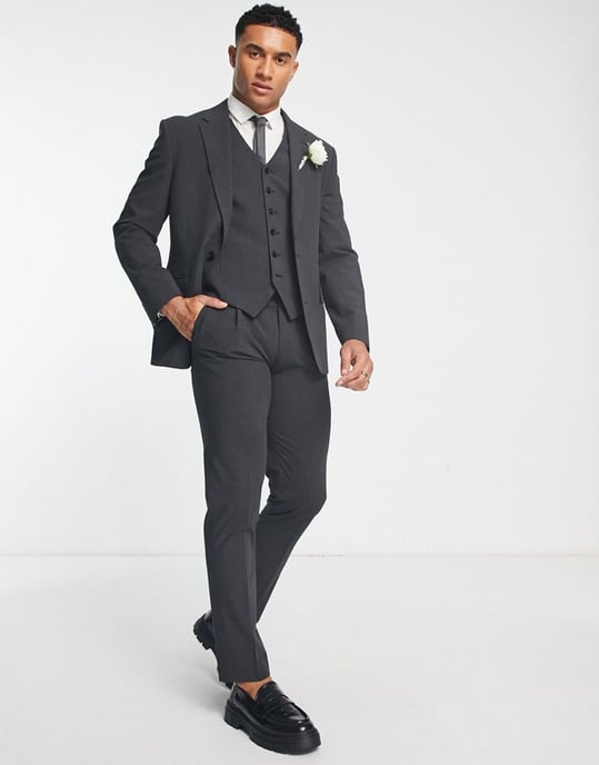 Noak 'Camden' slim premium fabric suit waistcoat in charcoal grey with stretch