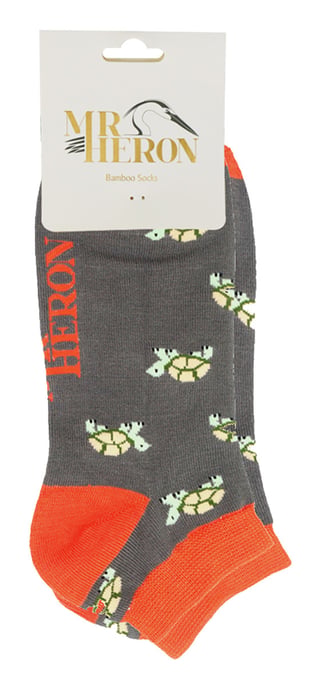 Herren Bambus-Trainersocken | Herr Heron | Tier Thema atmungsaktiv Low Cut Sneaker Socken - Schildkröten (grau) - Image 2