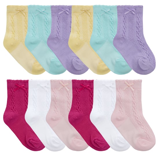 12 Paar Babysocken mit Zopfmuster und Schleife | Weiche Baby-Socken für Jungen und Mädchen, sortiert - Image 1