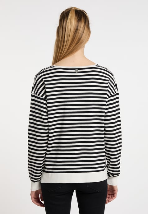 Dreimaster Strickpullover Damen Wollweiss Schwarz - Image 4