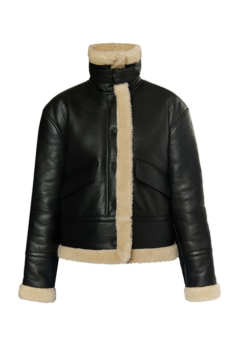 Dreimaster Lederjacke aus Shearling Damen schwarz - Image 1