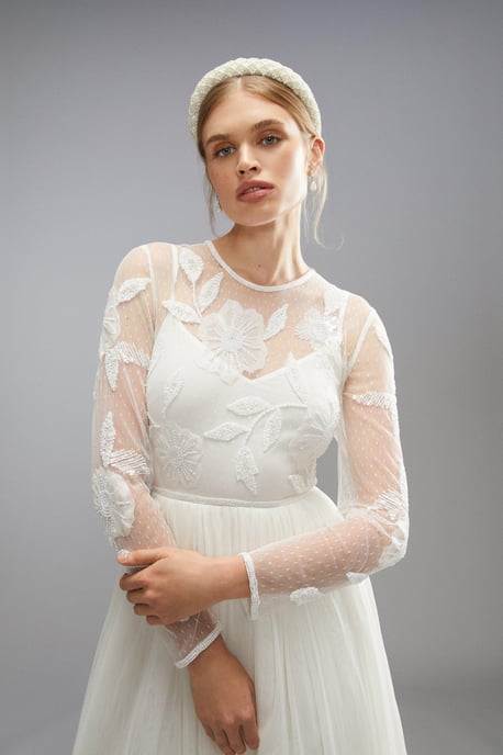 Premium Blossom Applique Full Skirted Wedding Dress