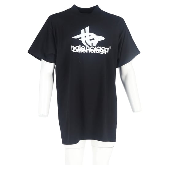 Balenciaga Logo Druck Stehkragen T-Shirt aus schwarzer Baumwolle - Image 6