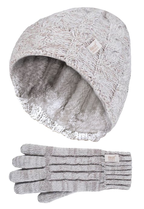 Wärmehalter - Mädchen Kabel gestrickt Pompom Wintermütze und Handschuhe Set - Image 1