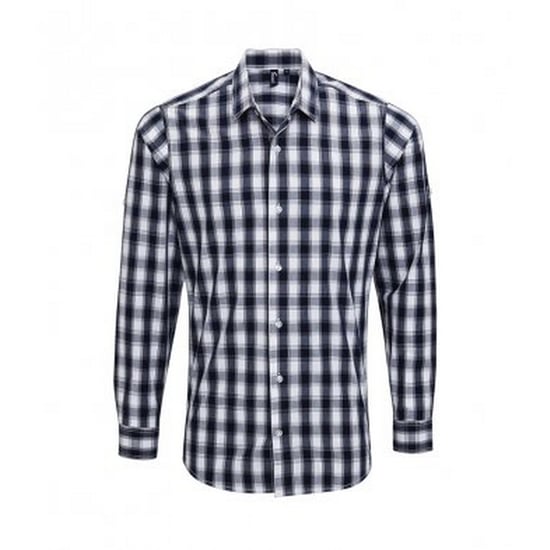 Premier Herren Karohemd Mulligan, langärmlig (Weiß/Marineblau) - Image 1