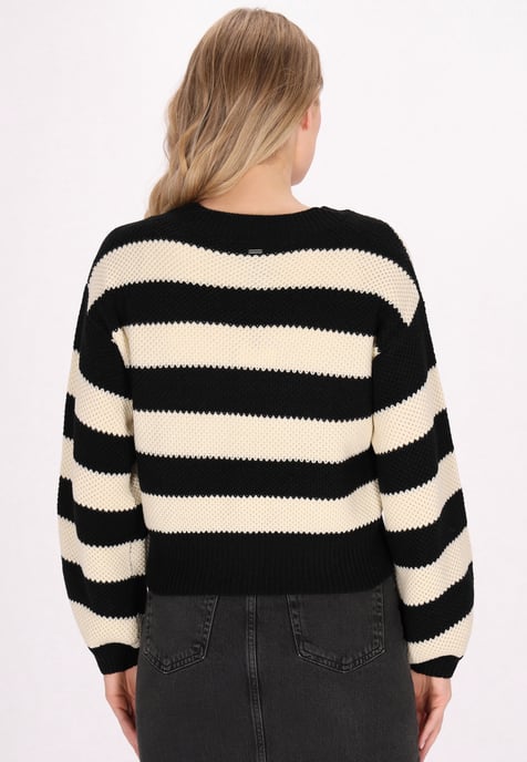 Dreimaster Pullover Damen Schwarz Creme Streifen - Image 4