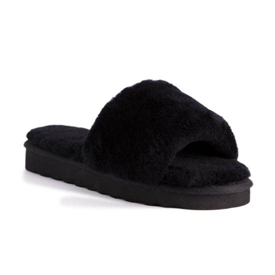 Aus Wooli Australia Womens Sheepskin Fluff Slide Slippers Black