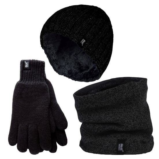 Herren Mütze, Halswärmer & Handschuhe Set | Wärmehalter | Winter gestricktes warmes Accessoires Set - Schwarz - Image 1