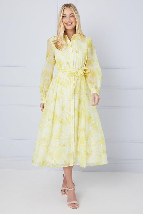 Petite Floral Organza Shirt Midi Dress