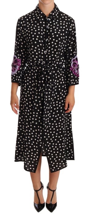 Dolce & Gabbana Damen Kleid mit schwarzen und weißen Kristall-Pailletten und floralen Motiven - Image 1