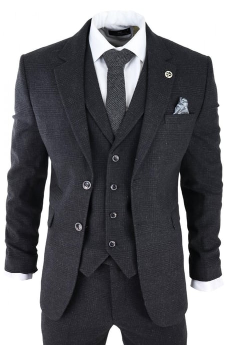 Herren Schwarzes 3-Teiliges Tweed-Anzug Peaky Blinders 1920er Gatsby Klassischer Schnitt - Image 1