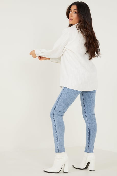 Petite Cream Tweed Shacket