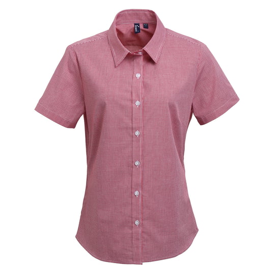 Premier Womens/Ladies Microcheck Kurzarm-Baumwollhemd (Rot/Weiß) - Image 1
