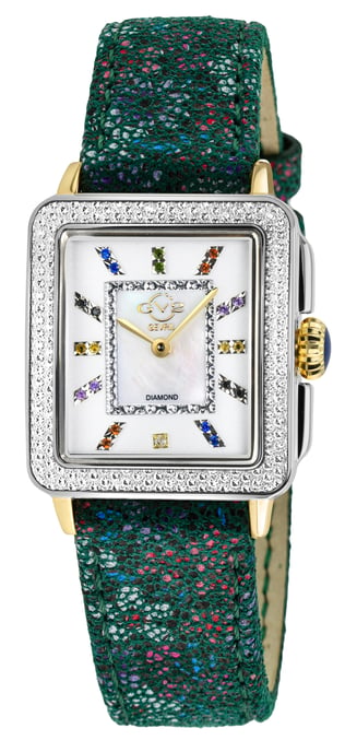 GV2 Womens Padova White Dial Green Floral Leather 12334F Swiss Quartz Watch