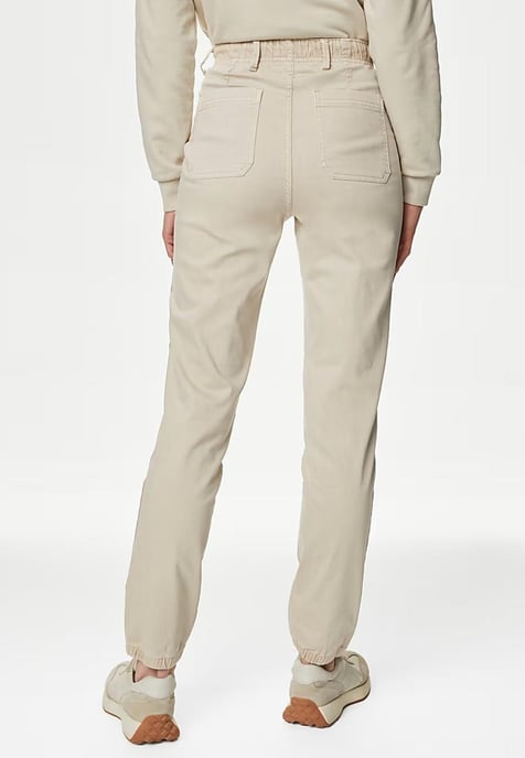 M&S Collection Damen Baumwollmischung Slim Fit Ankle Grazer Joggers Beige - Image 2