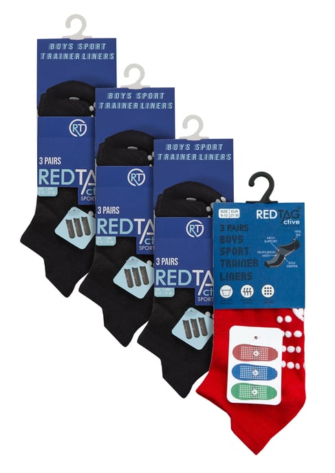 12 Paar Multipack Kinder Baumwoll-Trainersocken mit Gummigriff - Schwarz / Grün - Image 2