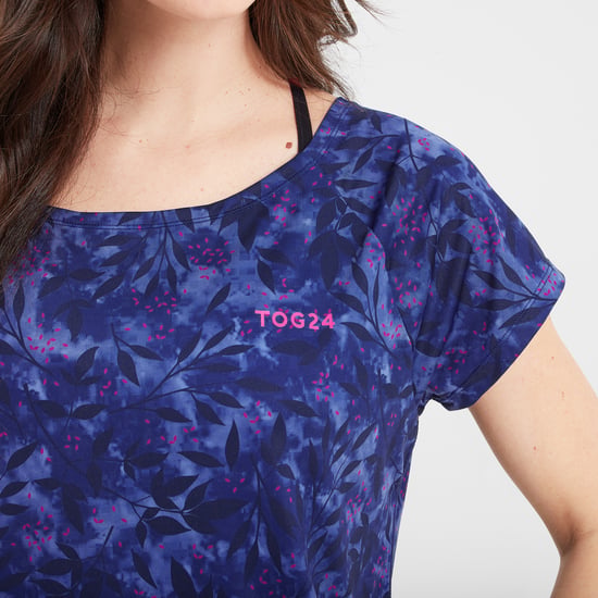 Halsam Womens Tech T-Shirt Ink Navy Leaf Print